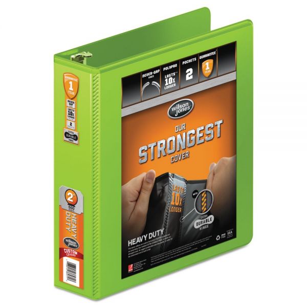 WLJ36344376 Wilson Jones Heavy-Duty 3-Ring View Binder w/Extra-Durable Hinge, 2" Capacity, Round Ring, Chartreuse