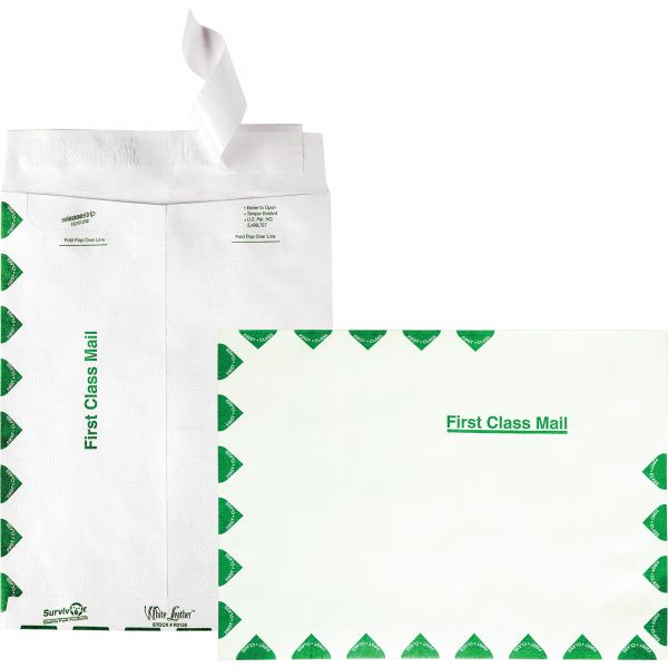 QUAR3130 Survivor White Leather Tyvek Mailer, First Class, 9 x 12, White, 100/Box