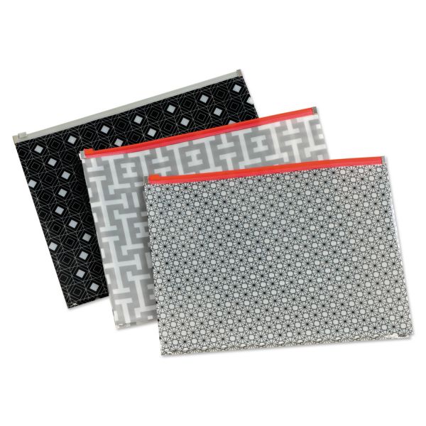 PFX95194 Pendaflex Fashion Poly Zip Envelope, 8 1/2 x 11, Assorted Prints, 3/Pack