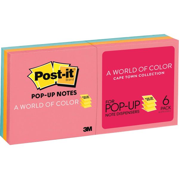 MMMR330AN Post-it Pop-up Notes Original Pop-up Refill, 3 x 3, Assorted Cape Town Colors, 100-Sheet, 6/Pack