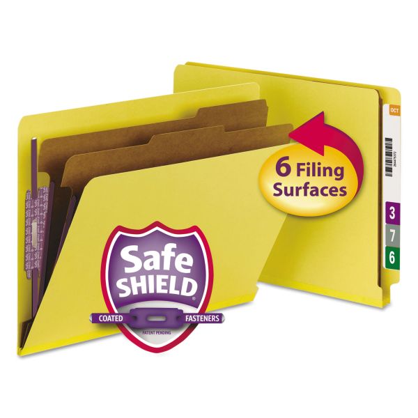 SMD26789 Smead Pressboard End Tab Classification Folders, Letter, Six-Section, Yellow, 10/Box