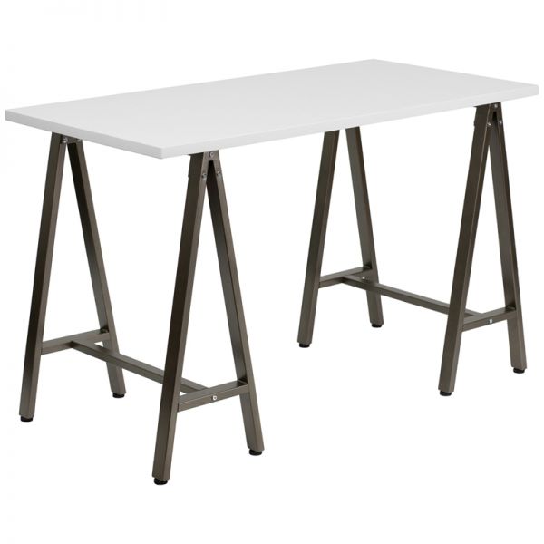 FHFNANJN2834WWHGG Flash Furniture White Computer Desk with Brown Frame