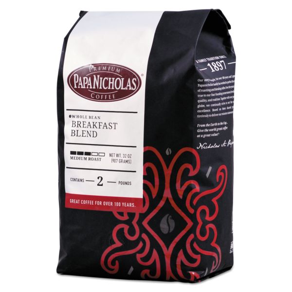 PCO32006 PapaNicholas Coffee Premium Coffee, Whole Bean, Breakfast Blend
