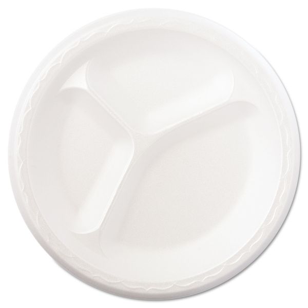 GNP83900 Genpak Foam Dinnerware, Plate, 3-Comp, 8 7/8" dia, White, 125/Pack, 4 Packs/Carton