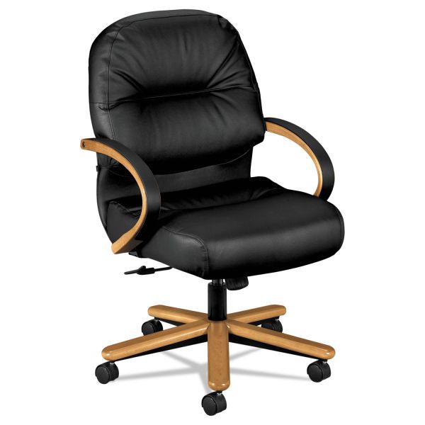 HON2192CSR11 HON 2190 Pillow-Soft Wood Series Mid-Back Chair, Harvest/Black Leather