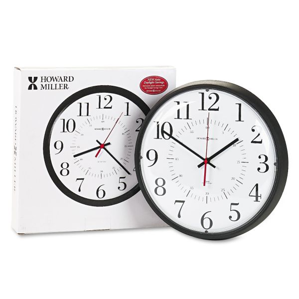 MIL625323 Howard Miller Alton Auto Daylight Savings Wall Clock, 14", Black