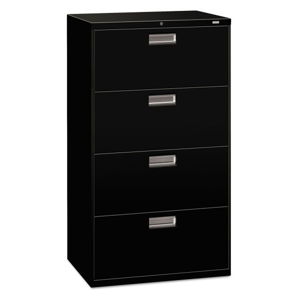 HON674LP HON 600 Series Four-Drawer Lateral File, Letter/Legal/A4, 30w x 19-1/4d, Black