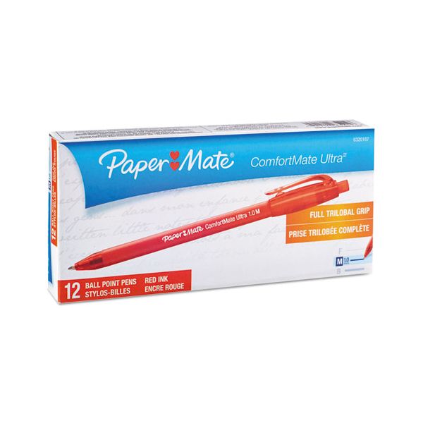 PAP6320187 Paper Mate ComfortMate Ultra RT Ballpoint Retractable Pen, Red Ink, Medium, Dozen