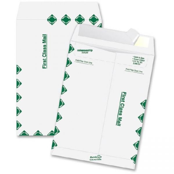 QUAR1330 Survivor Tyvek USPS First Class Mailer, #55, 6 x 9, White, 100/Box