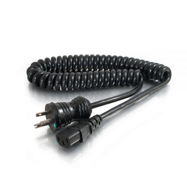 SYNX3235211 C2G 6ft 18 AWG Coiled Hospital Grade Power Cord (NEMA 5-15P to IEC320C13) - Black