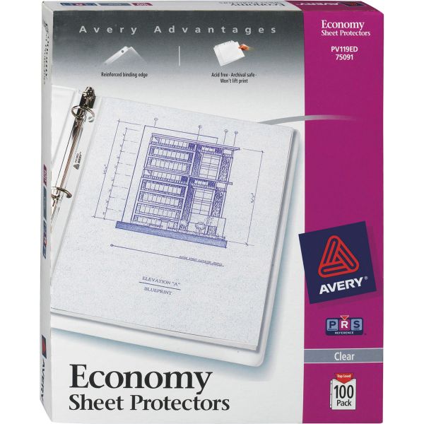 AVE75091 Avery Top-Load Sheet Protector, Letter, Economy Gauge, Clear, 100/Box