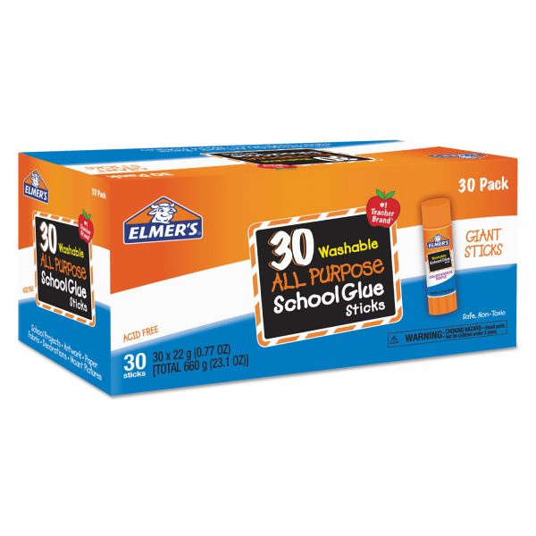 EPIE599 Elmer's Washable All Purpose School Glue Sticks, Clear, 30/Box