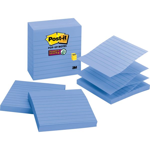 MMMR440AQSS Post-it Pop-up Notes Super Sticky Pop-up Notes Refill, Lined, 4 x 4, Periwinkle, 90-Sheet, 5/Pack