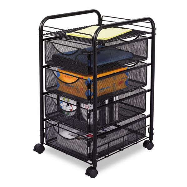 SAF5214BL Safco Onyx Mesh Mobile File With Four Supply Drawers, 15-3/4w x 17d x 27h, Black