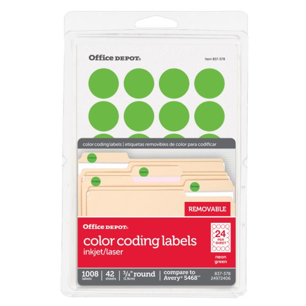 Removable Round Color-Coding Labels, OD98787, 3/4", Green Neon, Pack Of ...