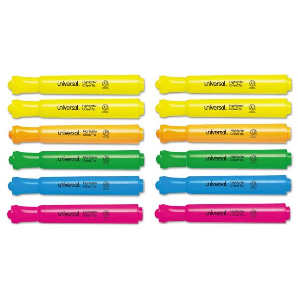 UNV08867 Desk Highlighter, Chisel Tip, Assorted Colors, 12/Set