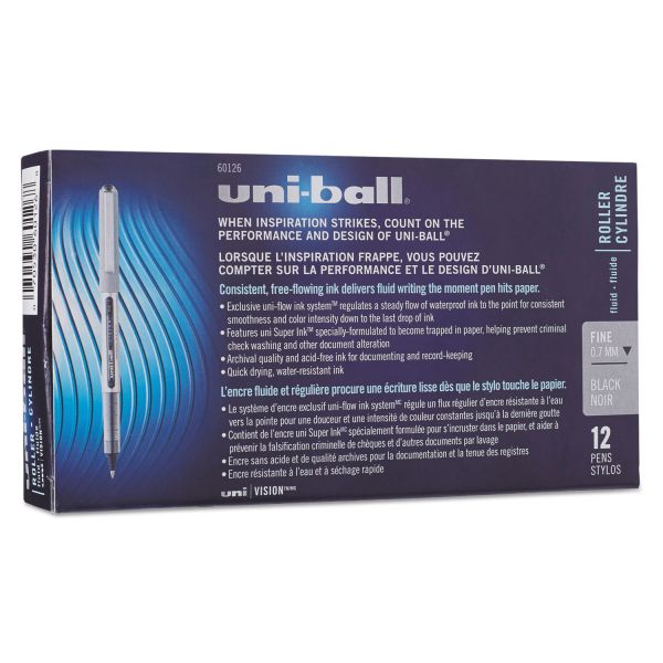 SAN60126 uni-ball Vision Roller Ball Stick Waterproof Pen, Black Ink, Fine, Dozen