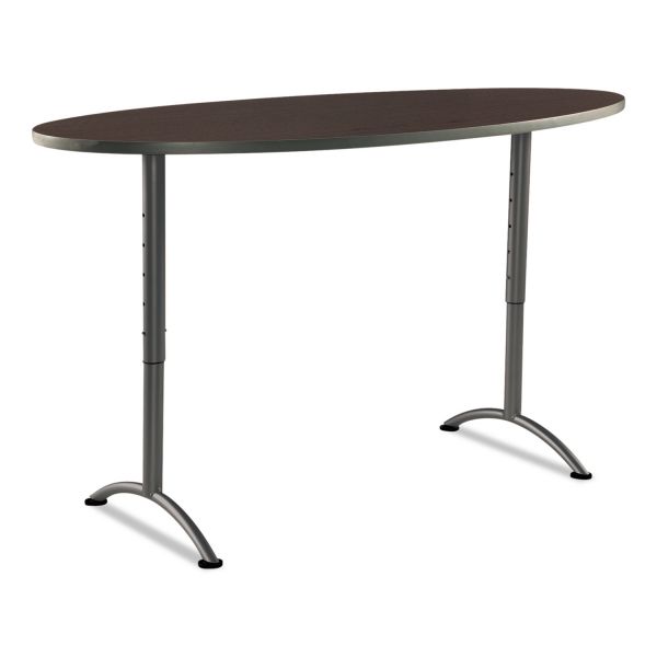 ICE69624 Iceberg ARC Sit-to-Stand Tables, Oval Top, 36w x 72d x 30-42h, Walnut/Gray