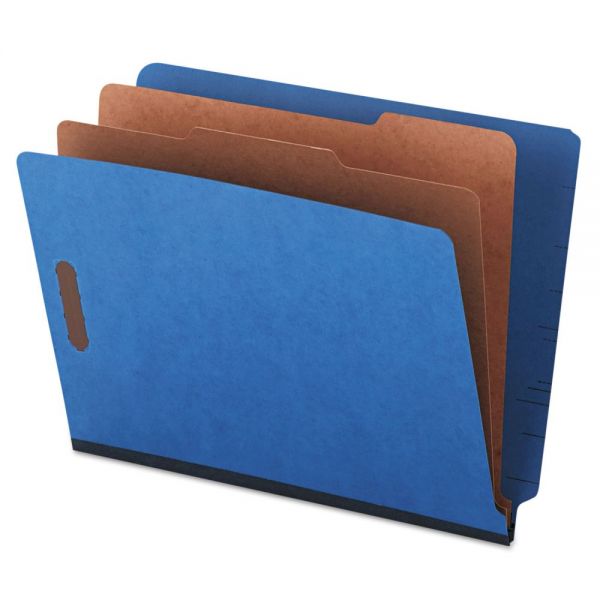 UNV10318 Universal Pressboard End Tab Classification Folders, Letter, Six-Section, Blue, 10/Box