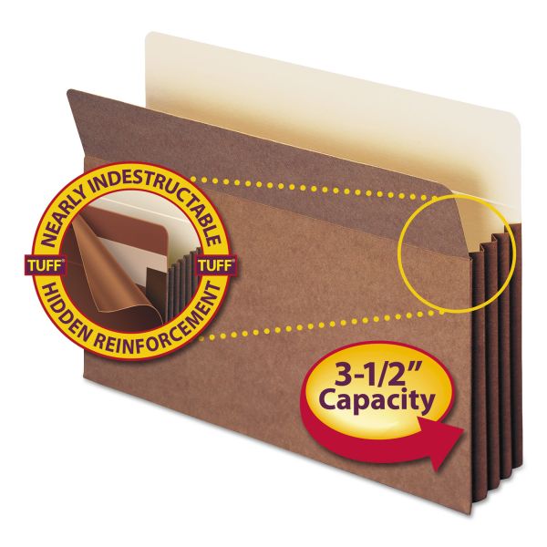 SMD74380 Smead 3 1/2" Exp Pocket w/Tyvek, Straight, Legal, Manila/Redrope, 10/Box