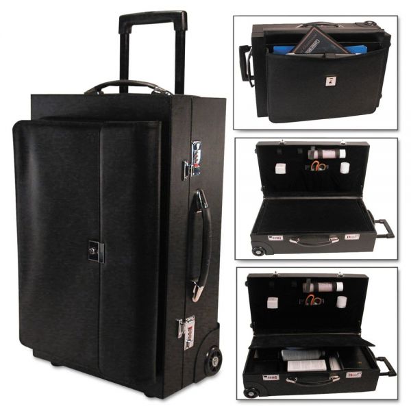 BND457716BLK Bond Street, Ltd. Rolling Sample/Catalog Case, 14 1/4 x 23 1/2 x 11 1/4, With Locks, Koskin, Black