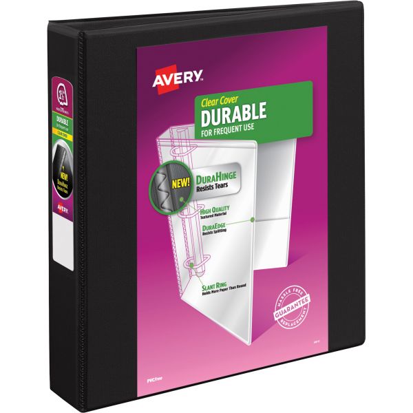 AVE17021 Avery Durable 3-Ring View Binder, 1 1/2" Capacity, Slant Ring, Black