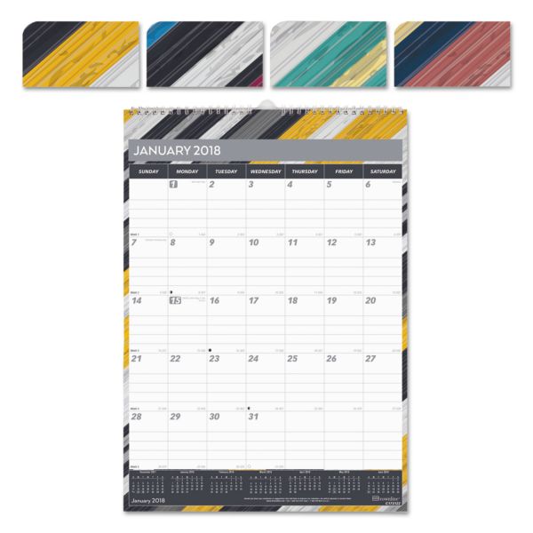 REDC173122 Brownline One Month Per Page Twin Wirebound Wall Calendar, Begonia, 12 x 17, 2018
