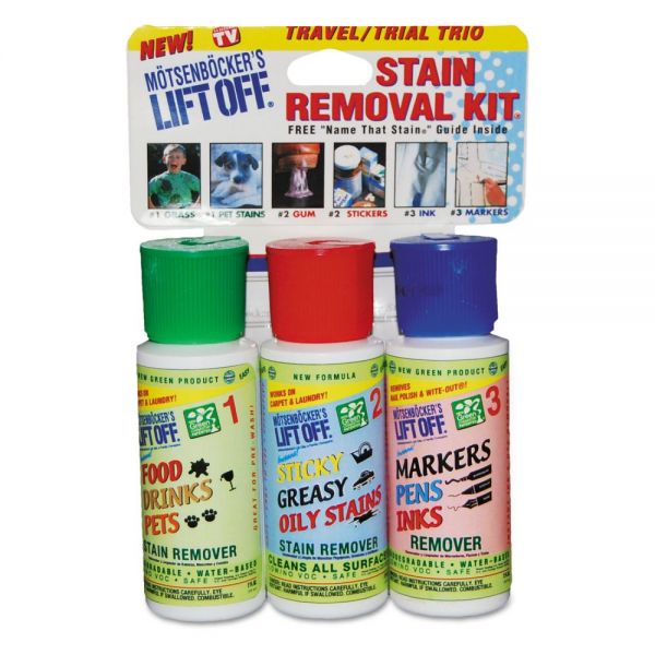 MOT42101 Motsenbocker's Lift-Off Stain Removal Kit, Lemon Scent, (3) 2oz Bottles with Wand & Guide, 4/Carton