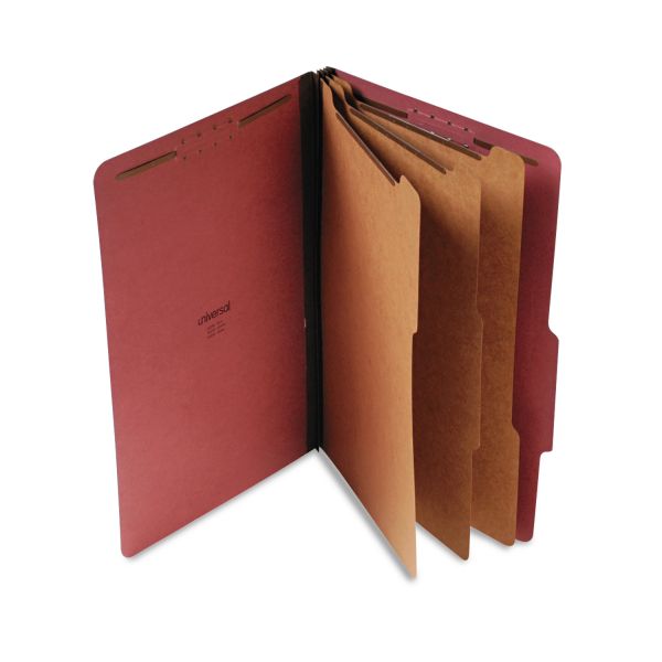 UNV10295 Universal Pressboard Classification Folder, Legal, Eight-Section, Red, 10/Box