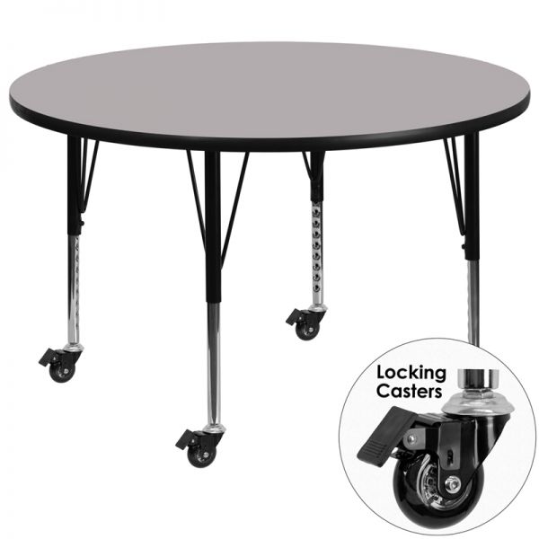 FHFXUA48RNDGYTPCASGG Flash Furniture Mobile 48'' Round Activity Table with Grey Thermal Fused Laminate Top and Height Adjustable Preschool Legs