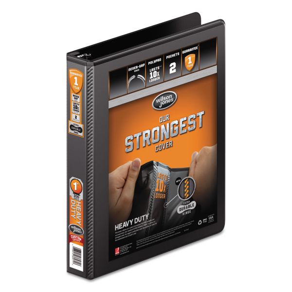 WLJ36314B Wilson Jones Heavy-Duty 3-Ring View Binder w/Extra-Durable Hinge, 1" Capacity, Round Ring, Black