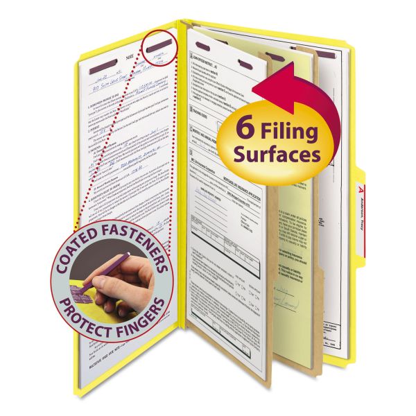 SMD19034 Smead Pressboard Classification Folders, Legal, Six-Section, Yellow, 10/Box