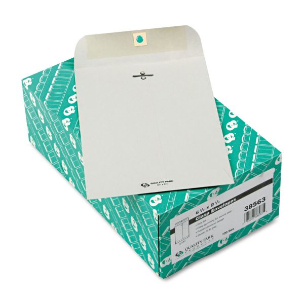 QUA38563 Quality Park Clasp Envelope, 6 1/2 x 9 1/2, 28lb, Executive Gray, 100/Box