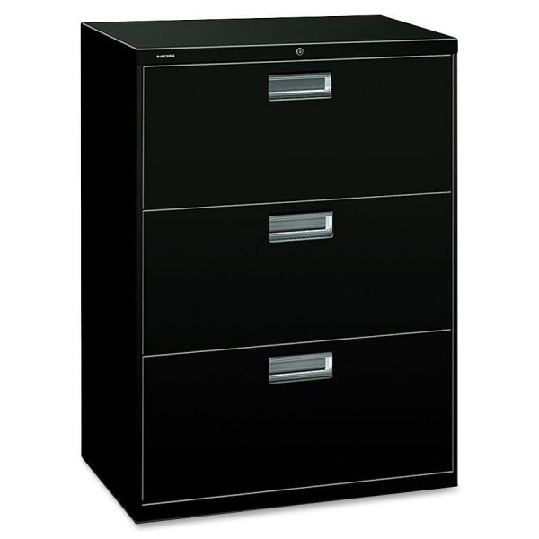 HON673LP HON 600 Series Three-Drawer Lateral File, Letter/Legal/A4, 30w x 19-1/4d, Black