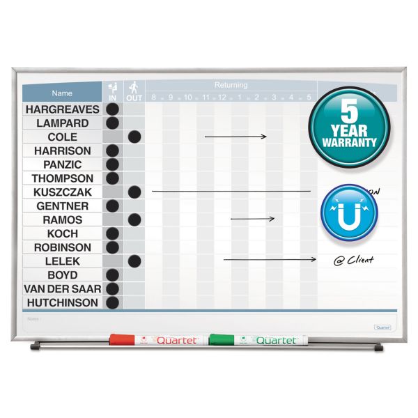 QRT33704 Quartet Horizontal Matrix Employee Tracking Board, 23 x 16, Aluminum Frame