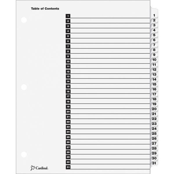 CRD60113CB Cardinal OneStep Printable 31-Tab Numbered Dividers With Table Of Contents Page