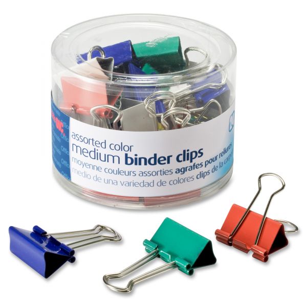 OIC31029 Officemate Binder Clips, Metal, Assorted Colors, Medium, 24/Pack