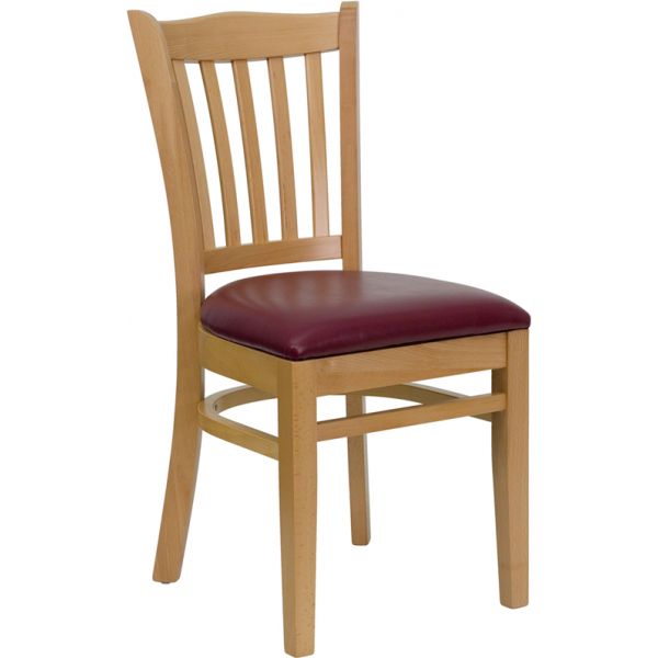 FHFXUDGW0008VRTNATBURVGG Flash Furniture Vertical Slat Back Wooden Restaurant Chair