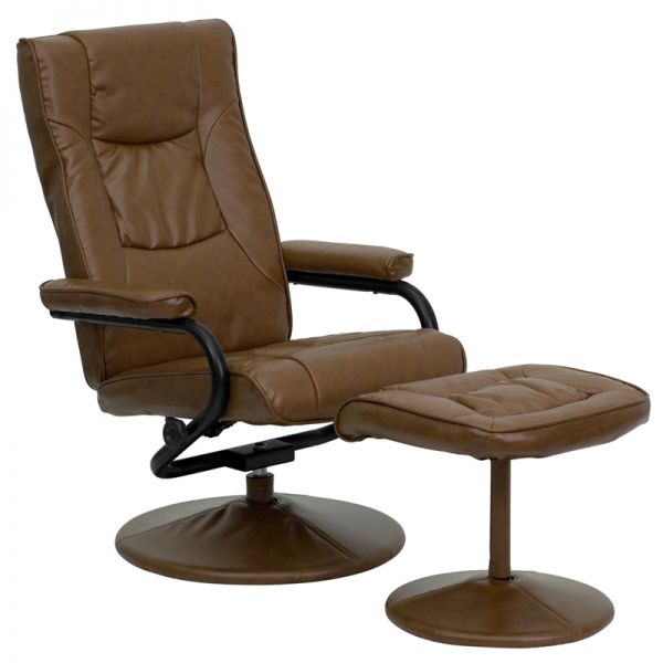 FHFBT7862PALIMINOGG Flash Furniture Contemporary Palimino Leather Recliner and Ottoman with Leather Wrapped Base