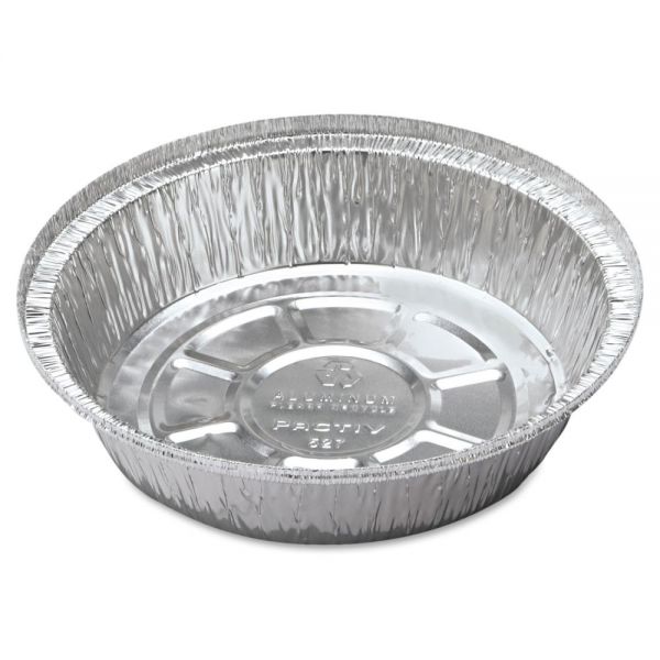 PCTY52725 Pactiv Hemmed-Edge Food Container Bases, Aluminum/White, 7dia x 1 3/4h, 250/Carton