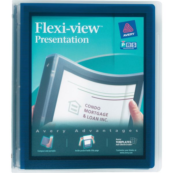 AVE17685 Avery Flexi-View Binder w/Round Rings, 11 x 8 1/2, 1" Cap, Navy Blue