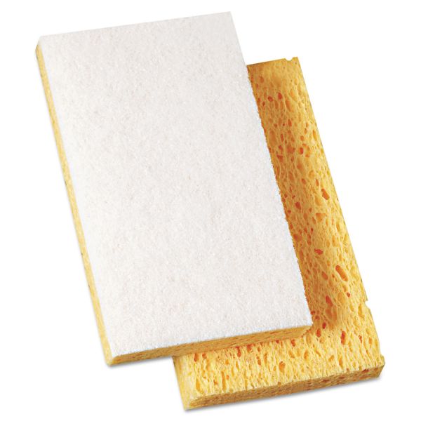 BWK16320 Boardwalk Scrubbing Sponge, 3 3/5" x 6 1/10", 7/10" Thick, Yellow/White, 20/Carton