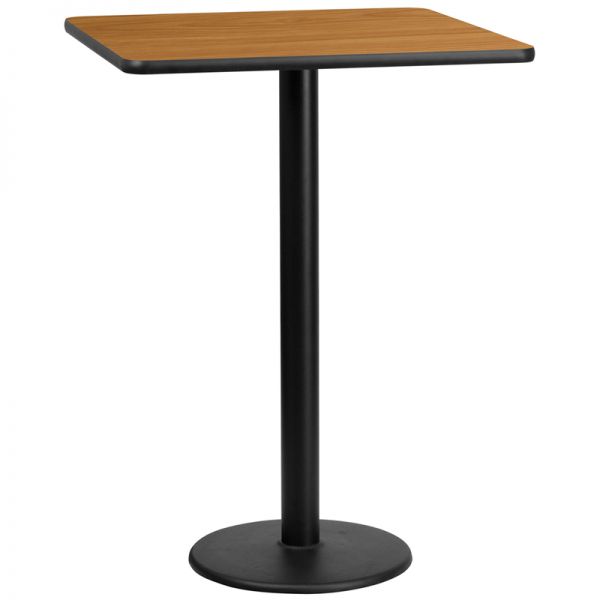 FHFXUNATTB3030TR18BGG Flash Furniture 30'' Square Natural Laminate Table Top with 18'' Round Bar Height Table Base