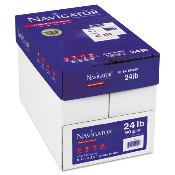SNANPL1124 Navigator Platinum Paper, 99 Brightness, 24 lb, 8 1/2 x 11, White, 5000 Sheets/Carton