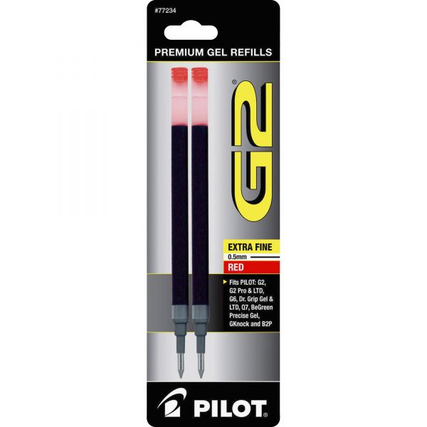 PIL77234 Pilot Refill for G2 Gel, Dr. Grip Gel/Ltd, ExecuGel G6, Q7, Extra Fine, Red, 2/Pack