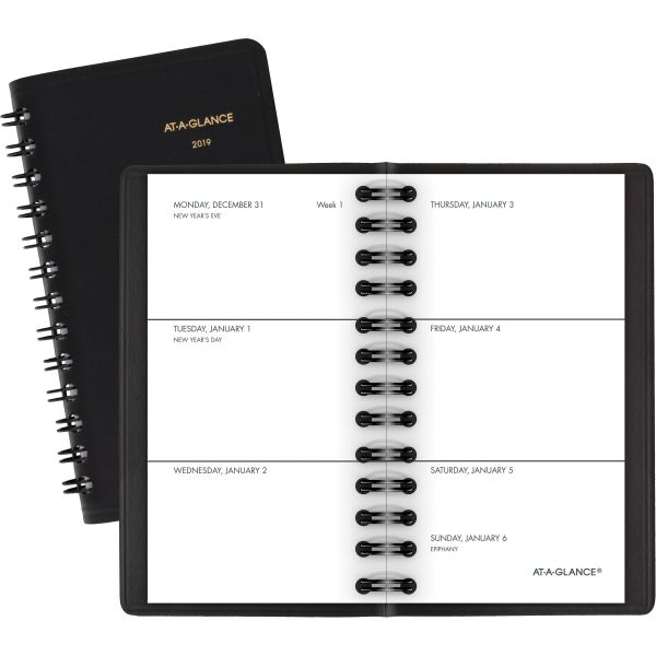 AAG7003505 AT-A-GLANCE Weekly Planner, 2 1/2 x 4 1/2, Black, 2019