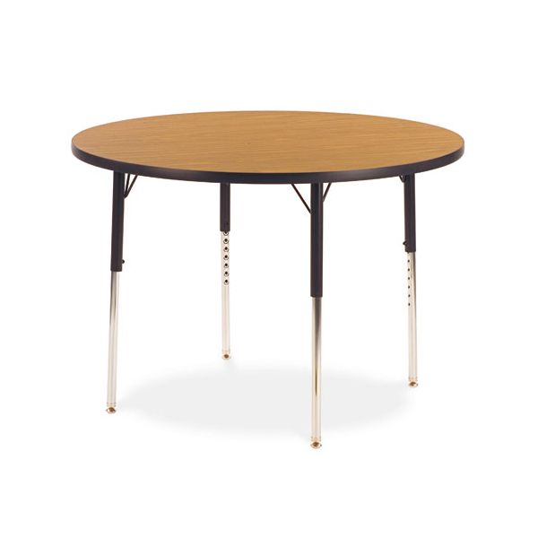 VIR4860R084 Virco 4000 Series Round Activity Table, 60 dia. x 30h, Medium Oak/Chrome