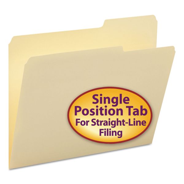 SMD10385 Smead Guide Height File Folders, 2/5 Cut Right Top Tab, Letter, Manila, 100/Box