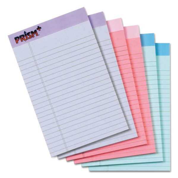 TOP63016 TOPS Prism Plus Colored Legal Pads, 5 x 8, Pastels, 50 Sheets, 6 Pads/Pack