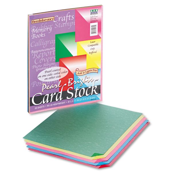 PAC109131 Pacon Reminiscence Card Stock, 65 lbs, Letter, Assorted Bright Pearl Colors, 50/Pack